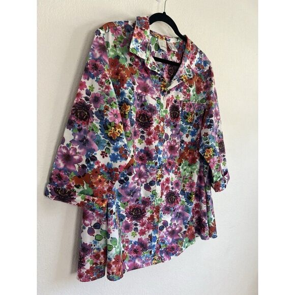 Roamans Vintage Button Up Womens Blouse Plus Size 22W Pink Purple Floral Print - Picture 10 of 10